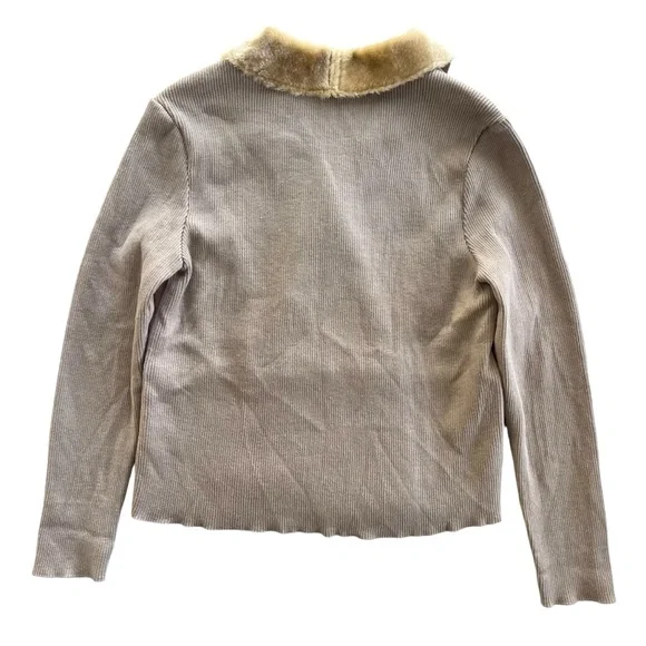 Jaclyn Smith Womens Sz XL Tan Faux Fur Collar Suede Front Knit Penny Lane Jacket - Picture 2 of 16